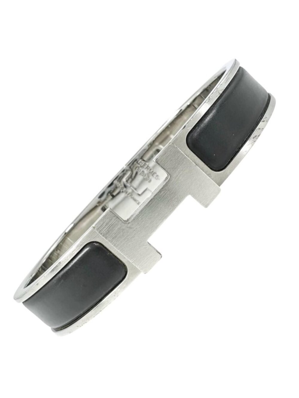 Hermes Clic H Silver Black Bangle Bracelet